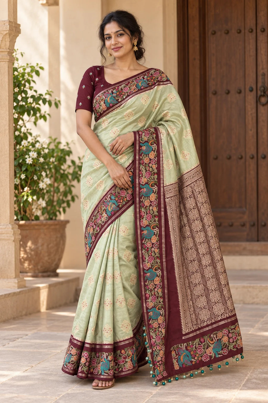 Meher — Pistachio Peacock Saree