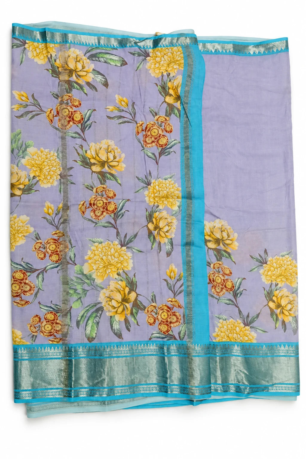 Avni — Lilac Botanical Saree, garment and border details on a clean background