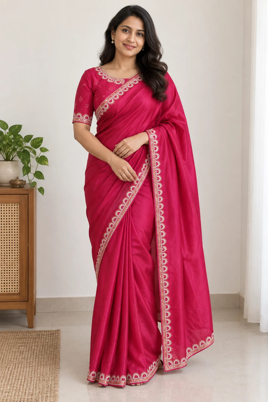 Ridhima — Rani Pink Scallop Saree