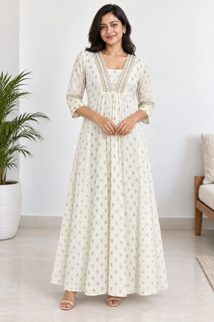 Pranavi — Ivory Gold Motif Dress