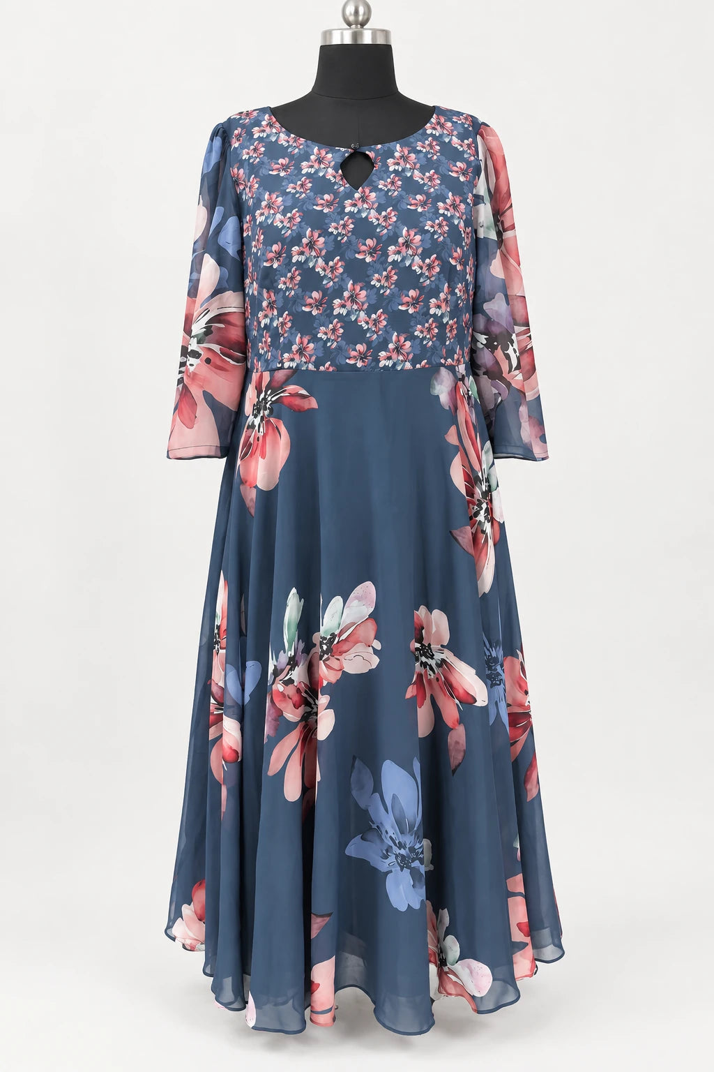 Eesha — Midnight Floral Dress, retouched garment front view on a clean background