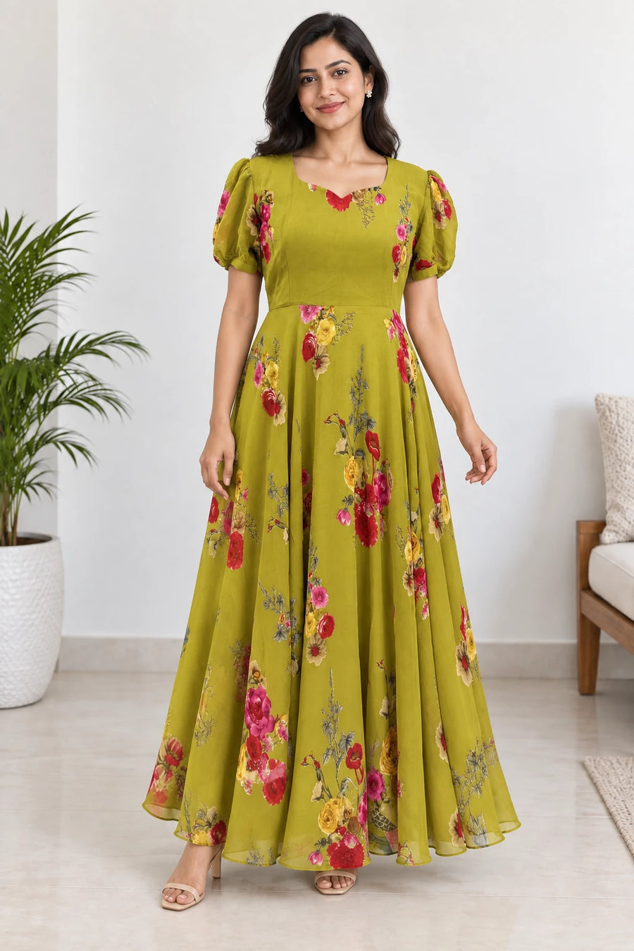 Lavanya — Chartreuse Floral Dress