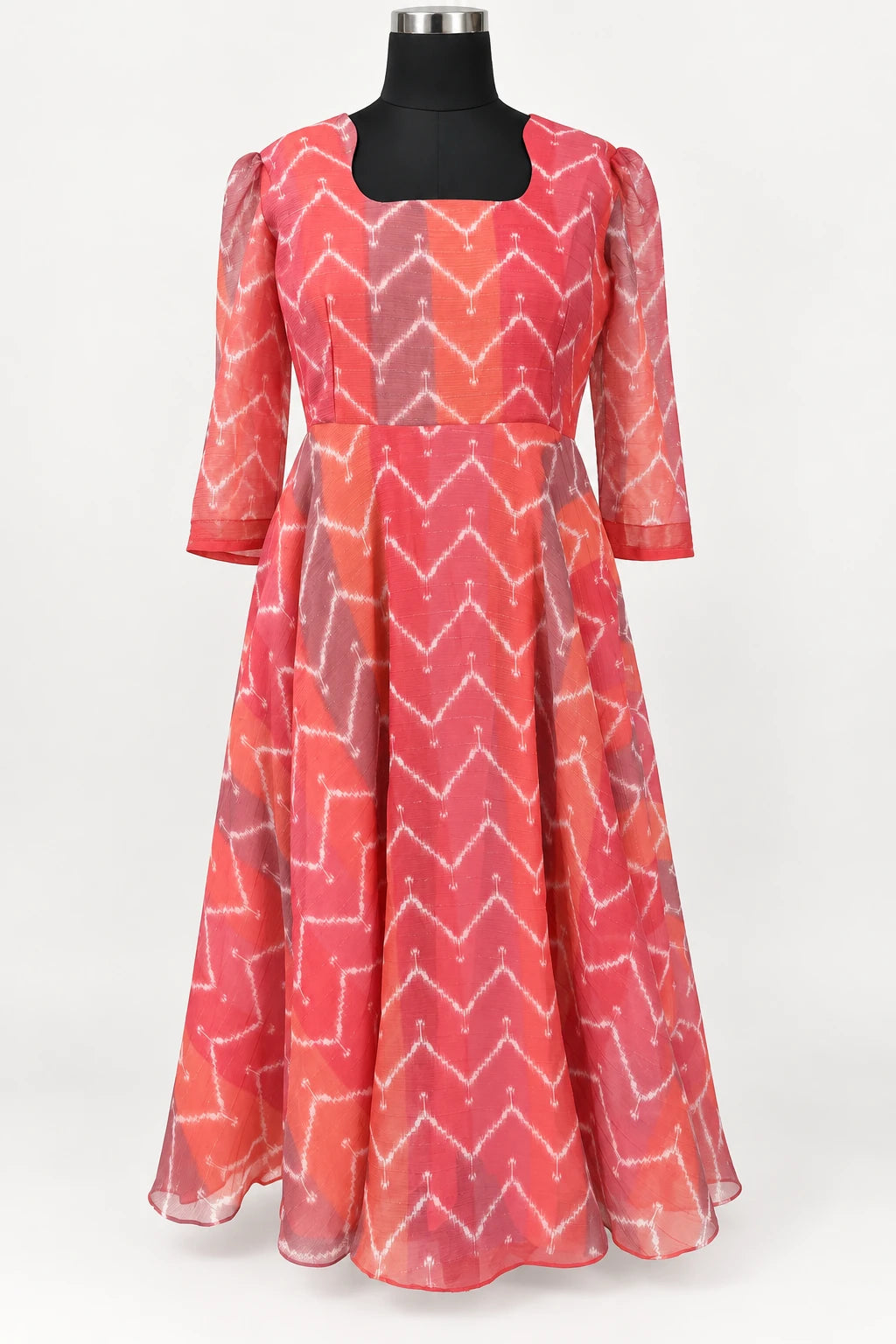 Mahi — Coral Chevron Square Neck Dress, retouched garment front view on a clean background