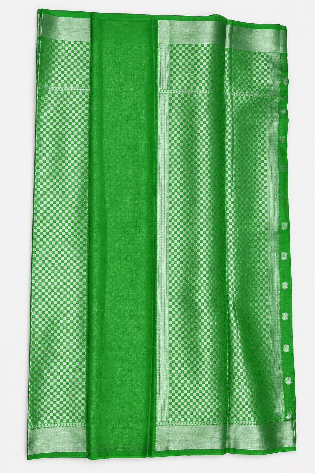 Harshita — Emerald Silver Floral Saree, retouched coordinating fabric on a clean background