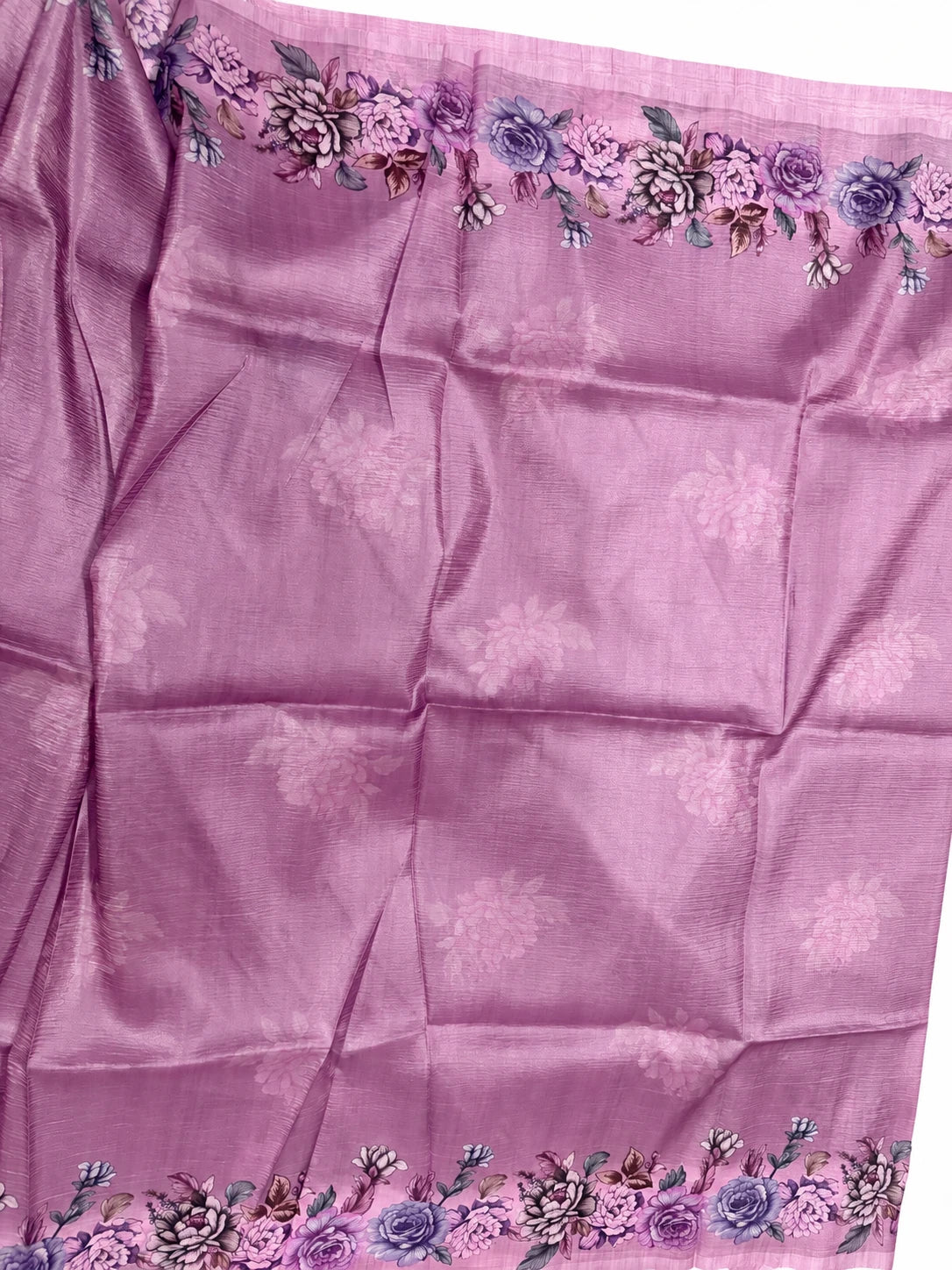 Bhargavi — Mauve Rose Border Saree, retouched garment view on a clean background