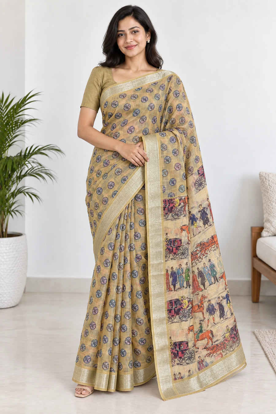 Bhoomika — Gold Carriage Motif Saree