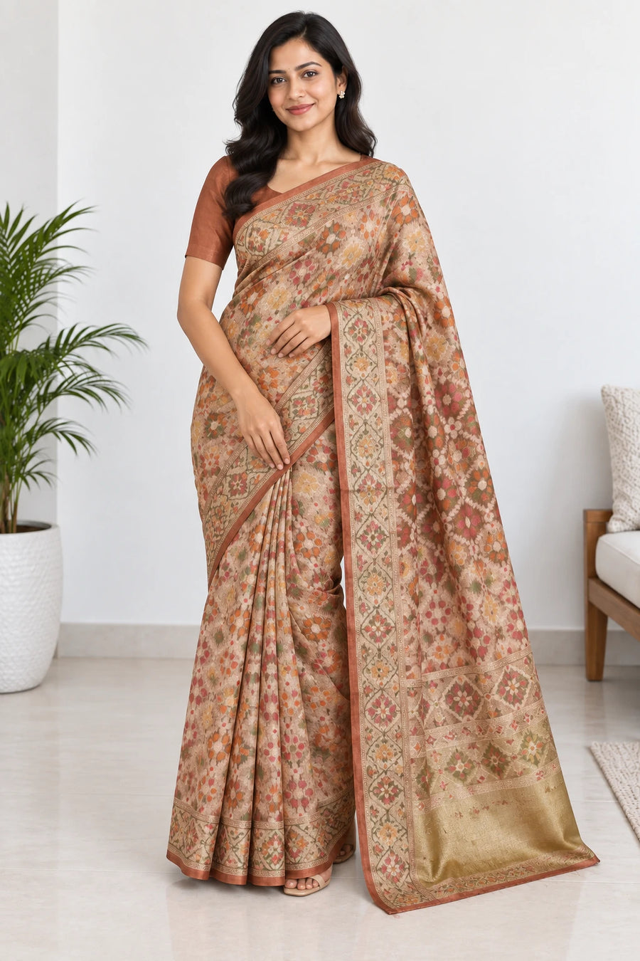 Eshwari — Copper Multicolour Floral Saree