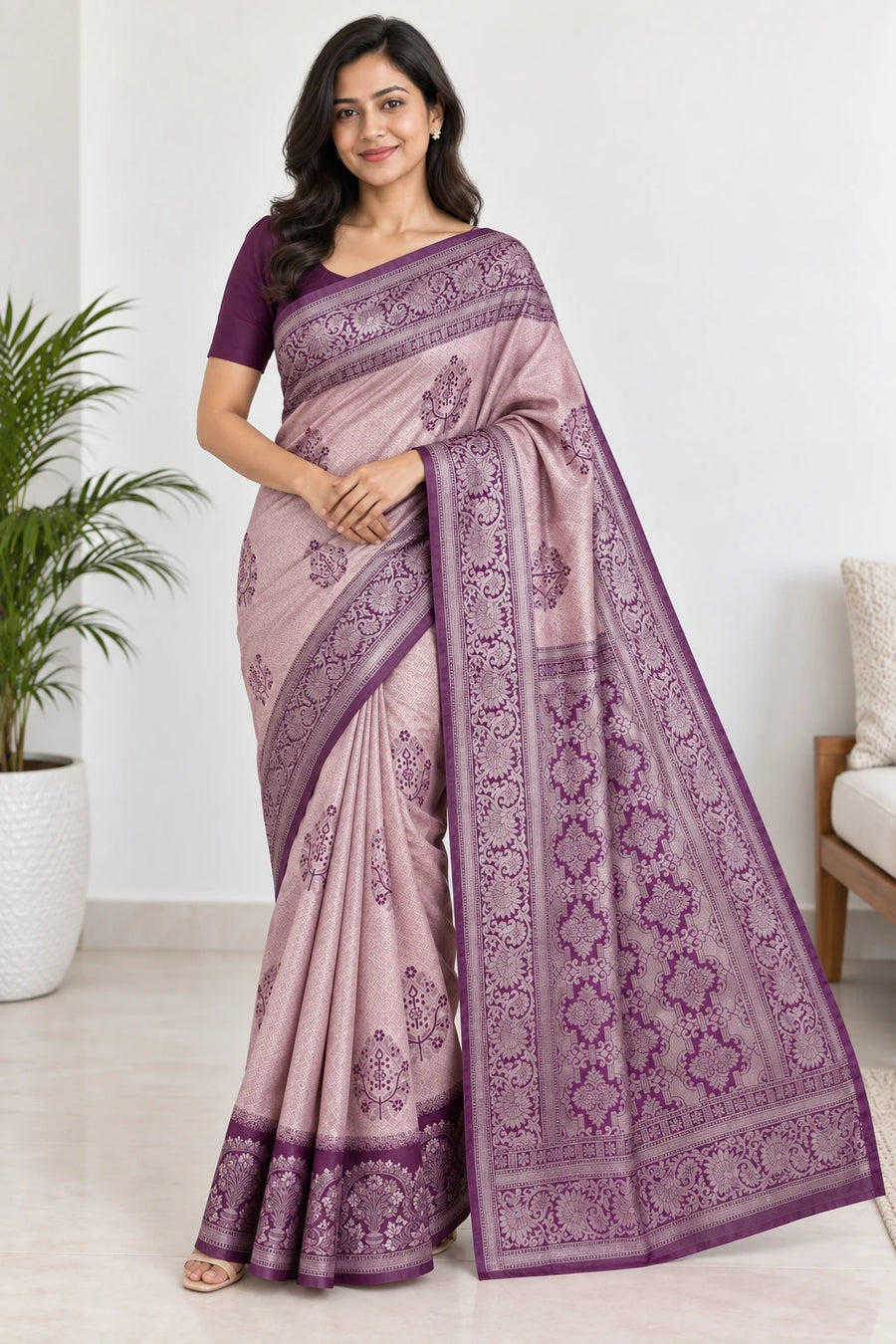 Lasya — Pearl Plum Ornamental Saree