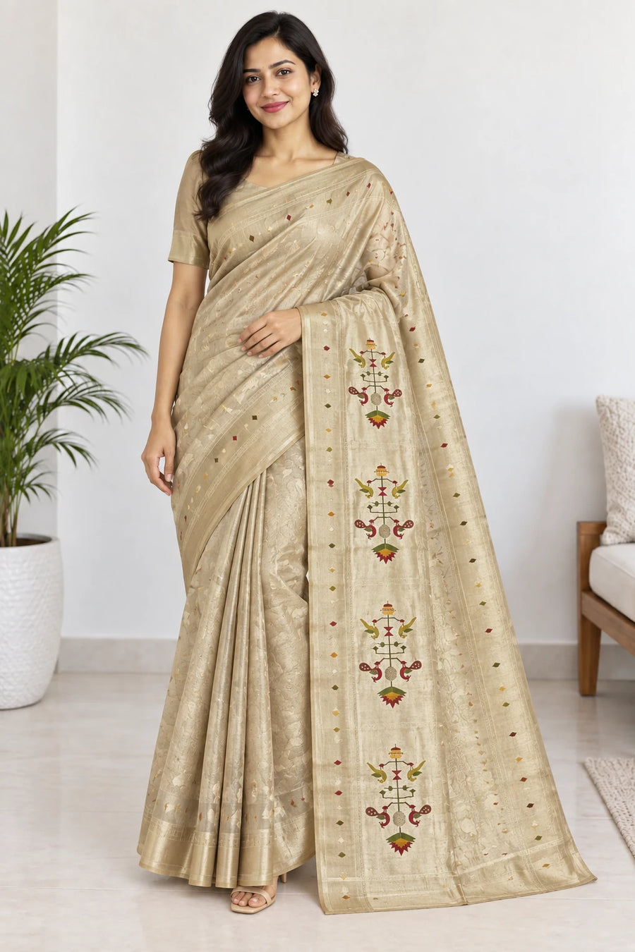 Tejasvi — Champagne Figurative Motif Saree