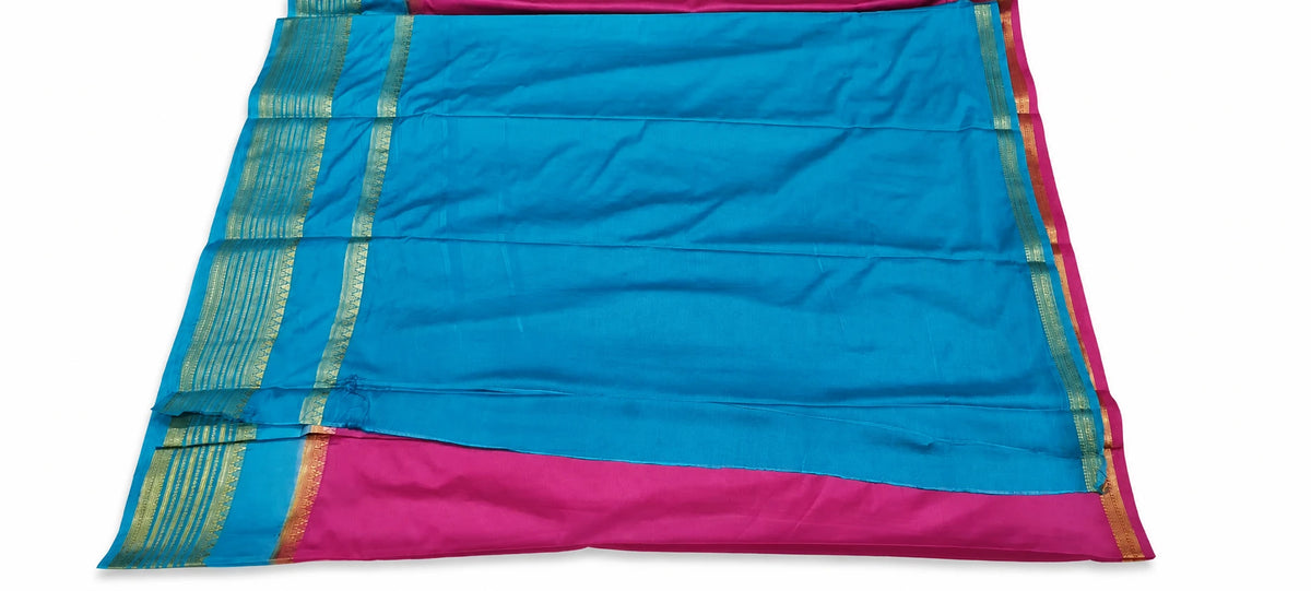 Anupama — Turquoise Magenta Stripe Saree, retouched garment view 1 on a clean background