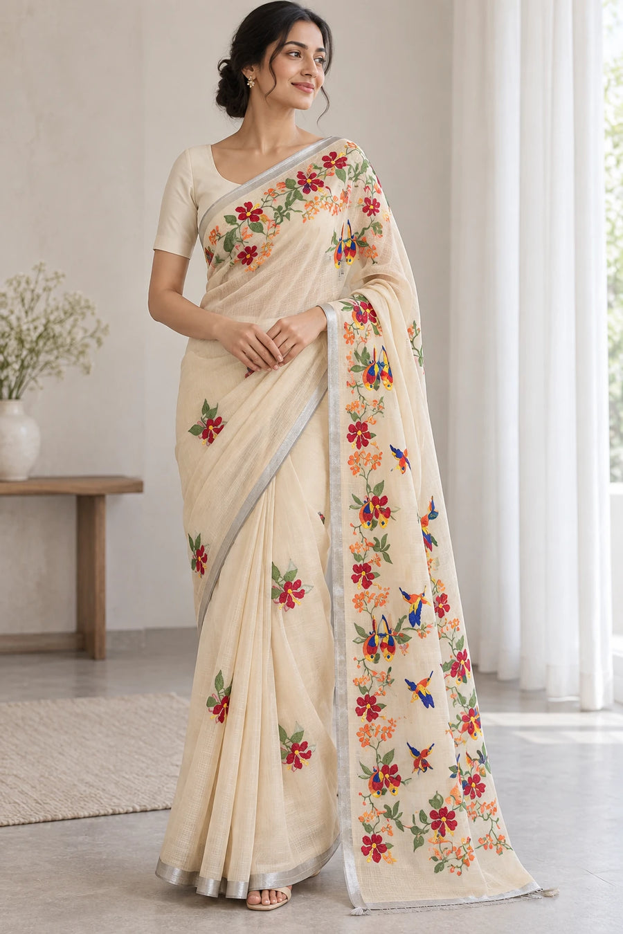 Deepika — Ivory Bird Garden Saree