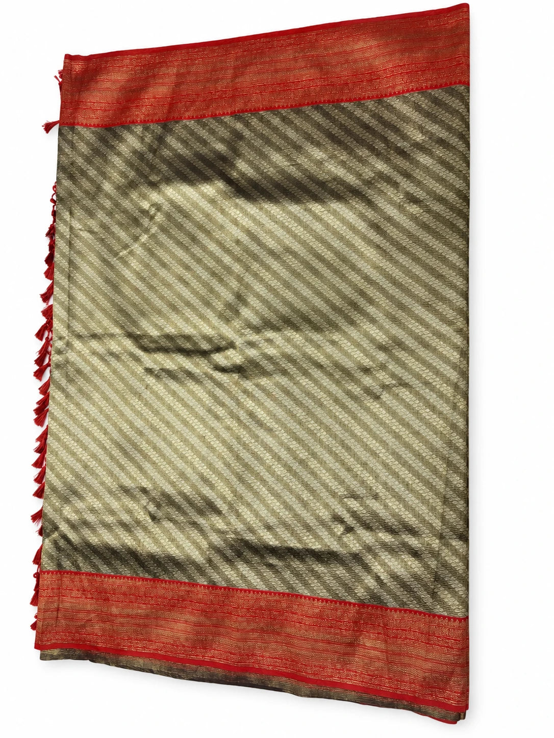 Meenakshi — Olive Rust Stripe Saree, retouched garment view 1 on a clean background