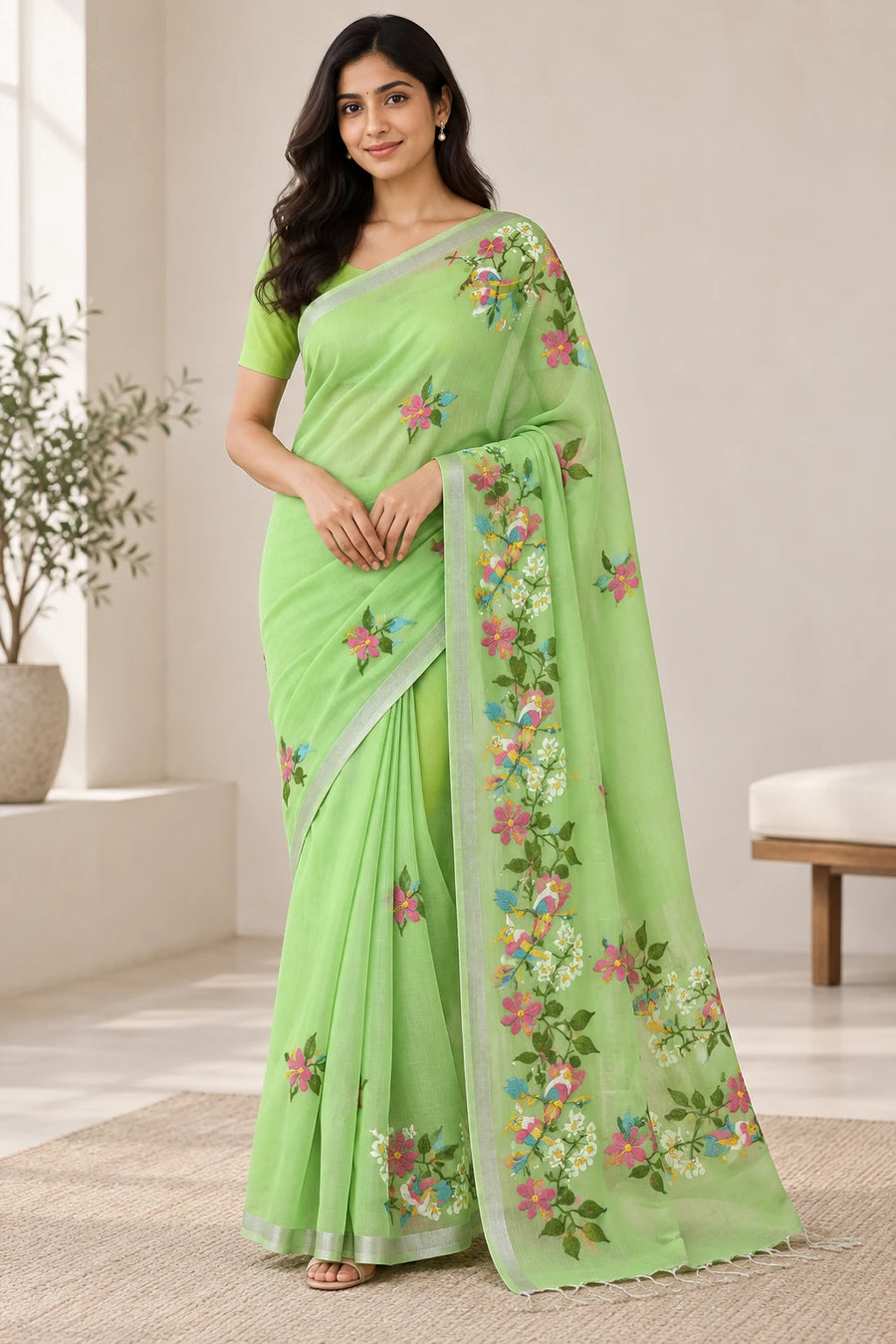 Poornima — Lime Bird Garden Saree