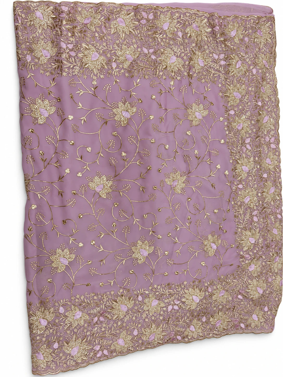 Suchitra — Lilac Floral Scallop Saree, retouched garment view 1 on a clean background
