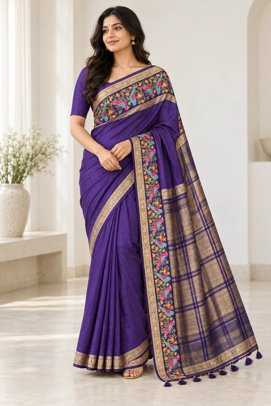 Akshara — Violet Bird Border Saree