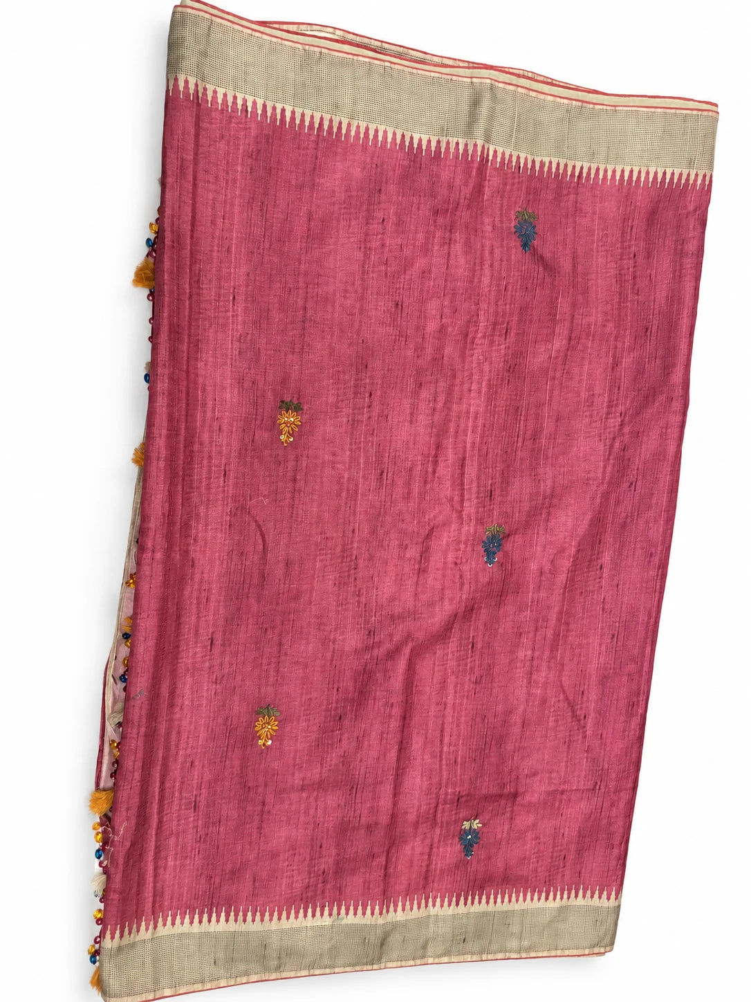 Bhavana — Rose Floral Sprig Saree, retouched garment view 1 on a clean background