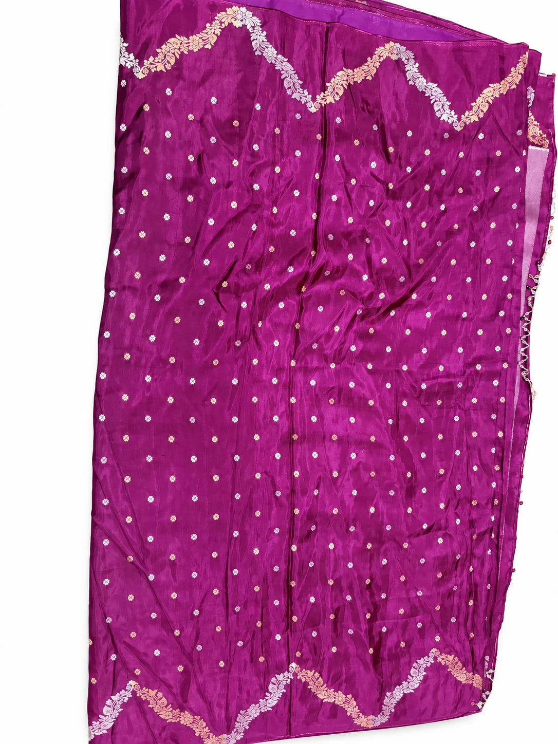 Daksha — Magenta Gold Wave Saree, retouched garment view 1 on a clean background