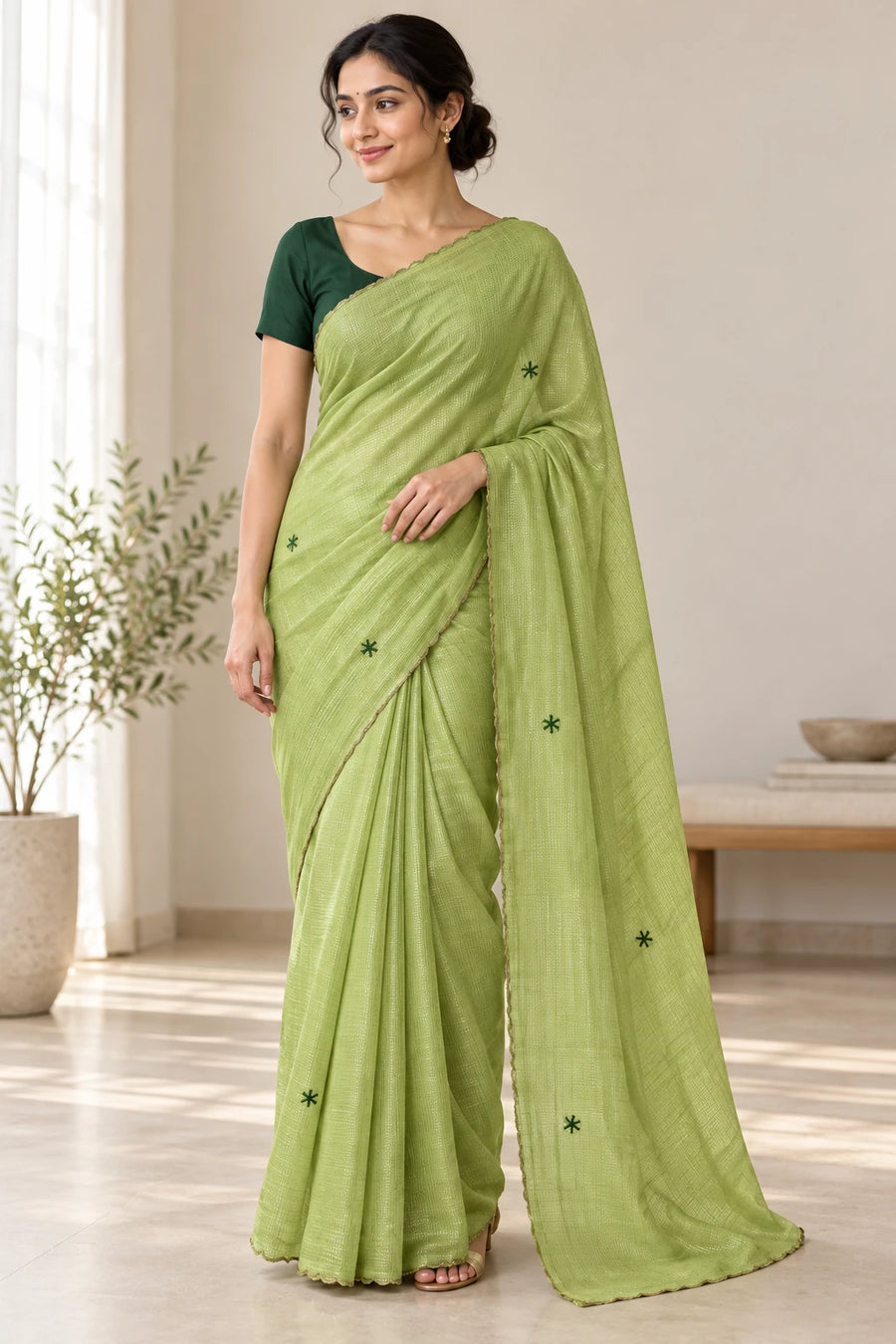 Pavitra — Lime Minimal Motif Saree