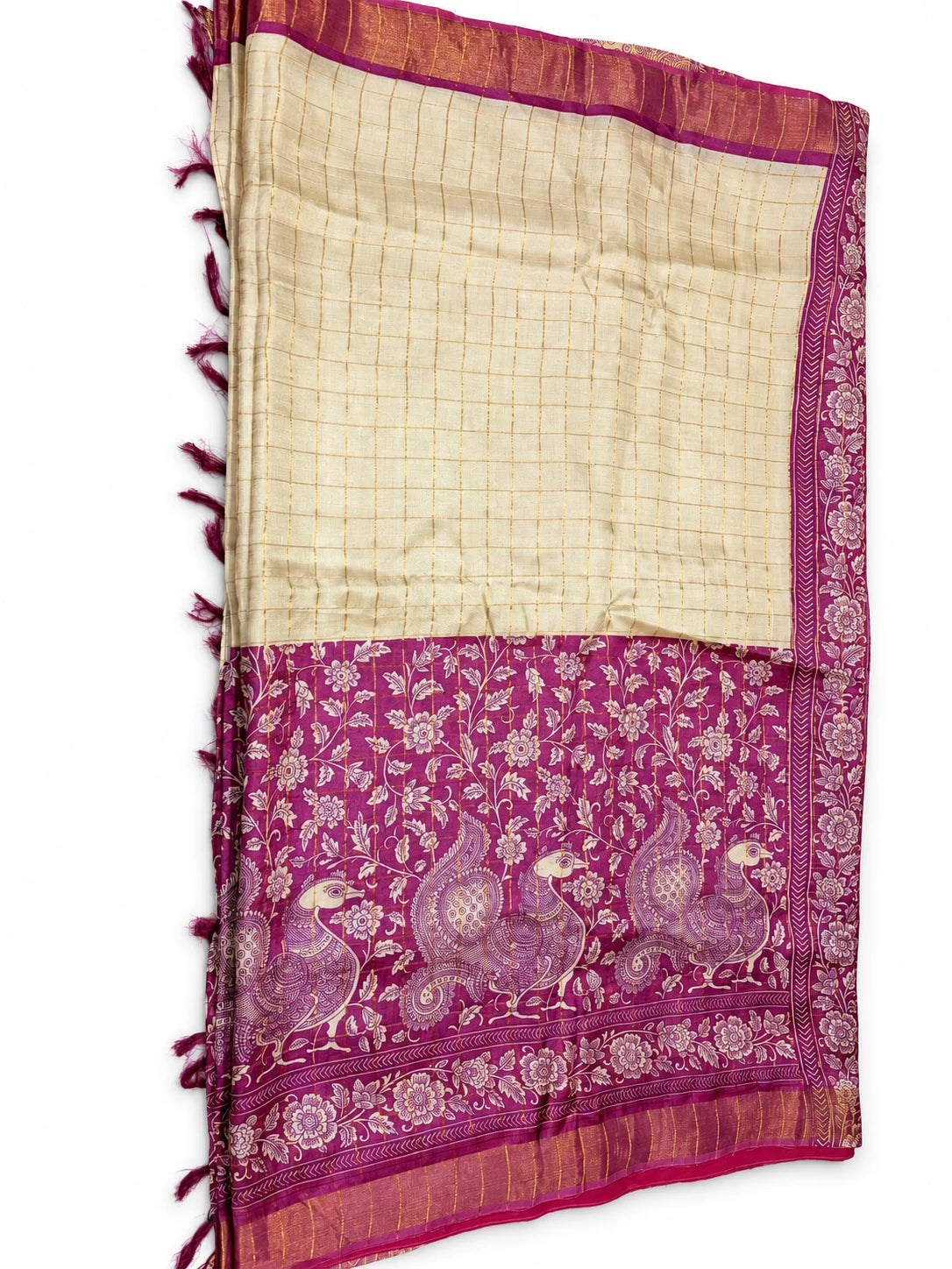 Rajeshwari — Ivory Magenta Ornamental Saree, retouched garment view 1 on a clean background