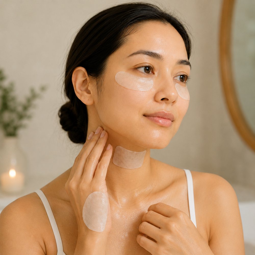 Using the leftover eye and mouth cut-outs of the hydrogel mask on other dry areas