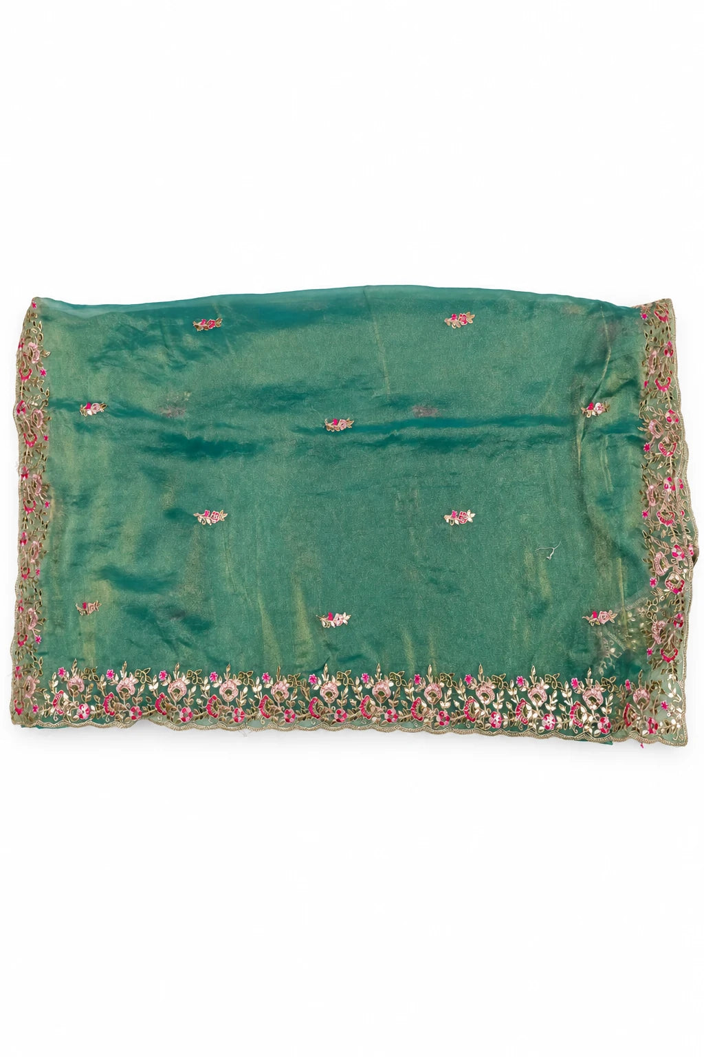 Aarna — Teal Floral Border Saree, garment and border details on a clean background