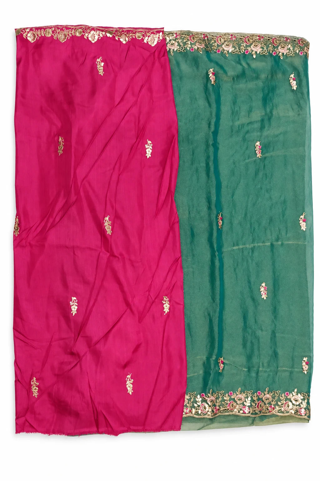 Aarna — Teal Floral Border Saree, garment and border details on a clean background
