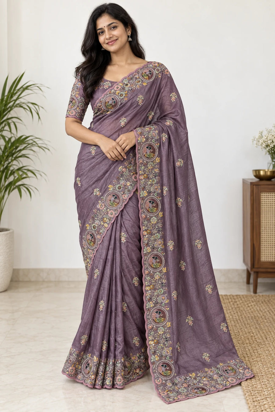 Charvi — Mauve Peacock Border Saree
