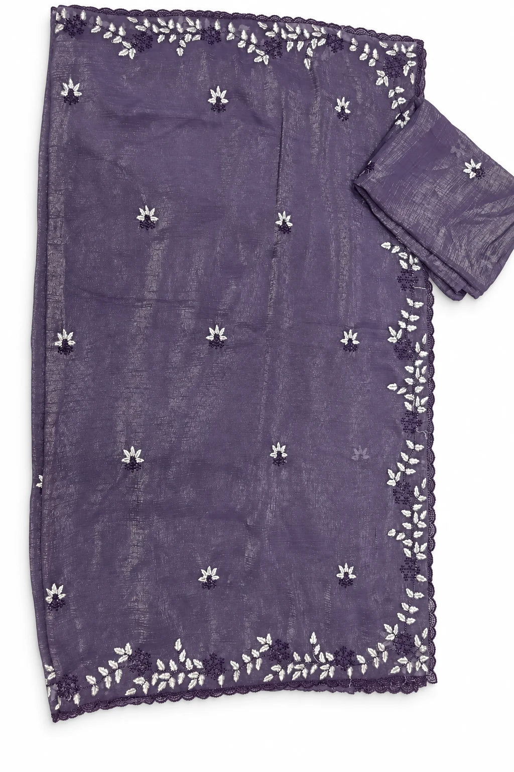Ishani — Violet Leaf Border Saree, garment and border details on a clean background