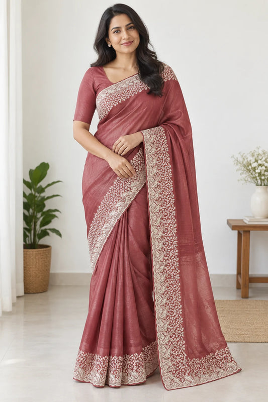 Kavya — Rose & Ivory Vine Saree, styled drape on a model