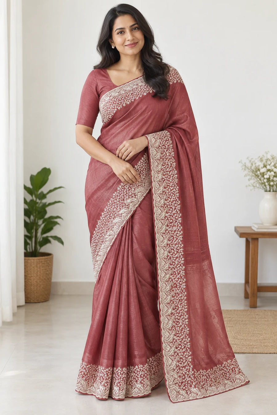 Kavya — Rose & Ivory Vine Saree
