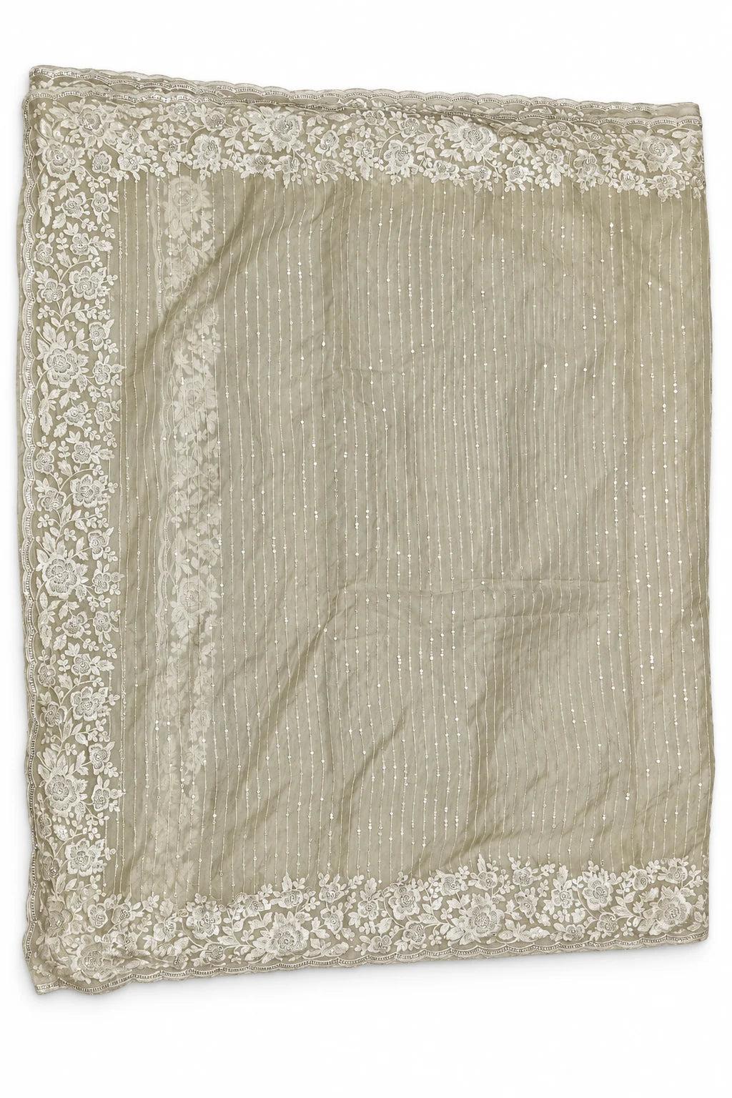 Noor — Pearl Floral Stripe Saree, garment and border details on a clean background