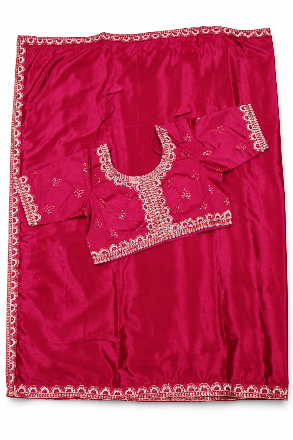 Ridhima — Rani Pink Scallop Saree, garment and border details on a clean background