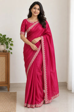 Ridhima — Rani Pink Scallop Saree, styled drape on a model