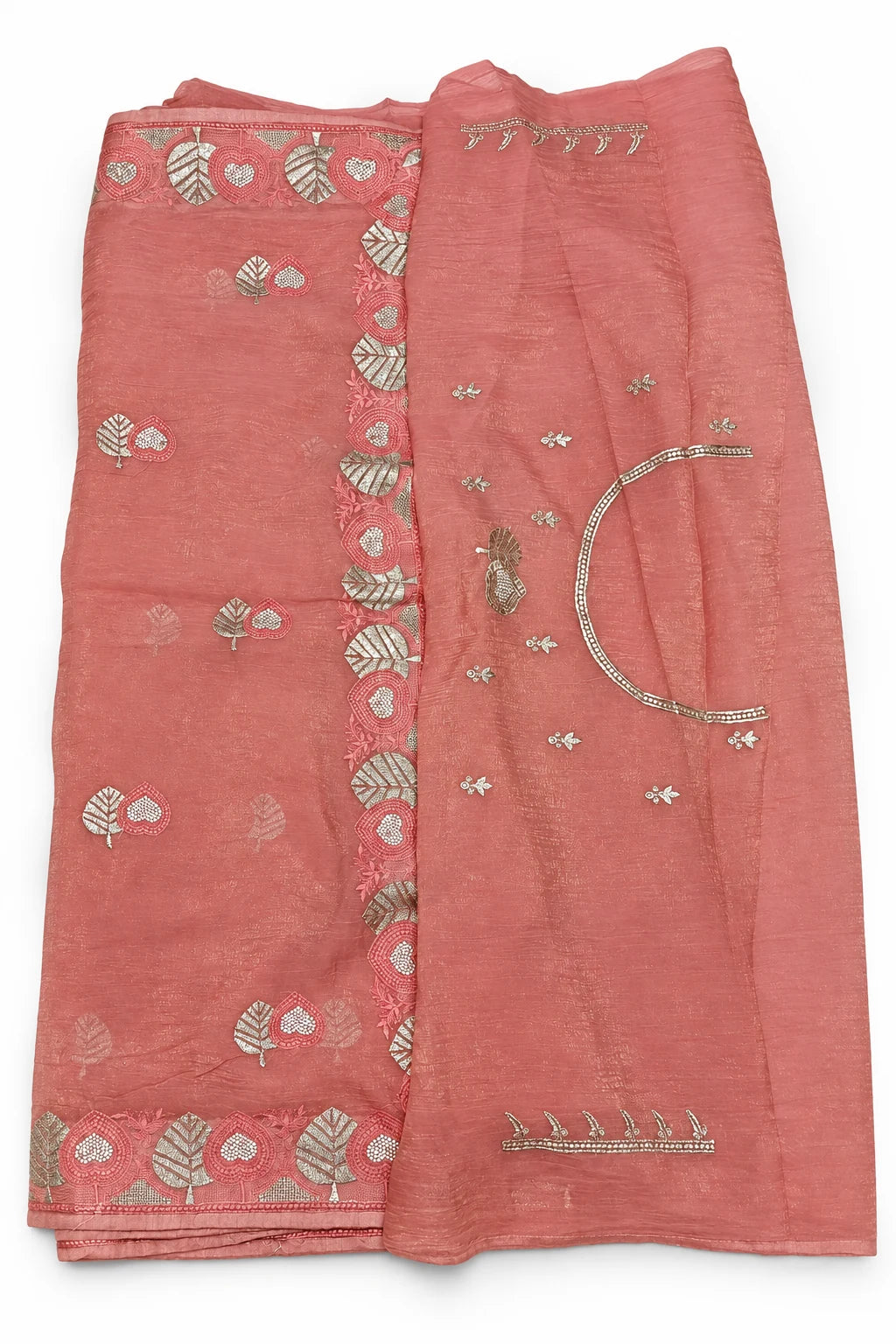 Siya — Coral Leaf Motif Saree, garment and border details on a clean background