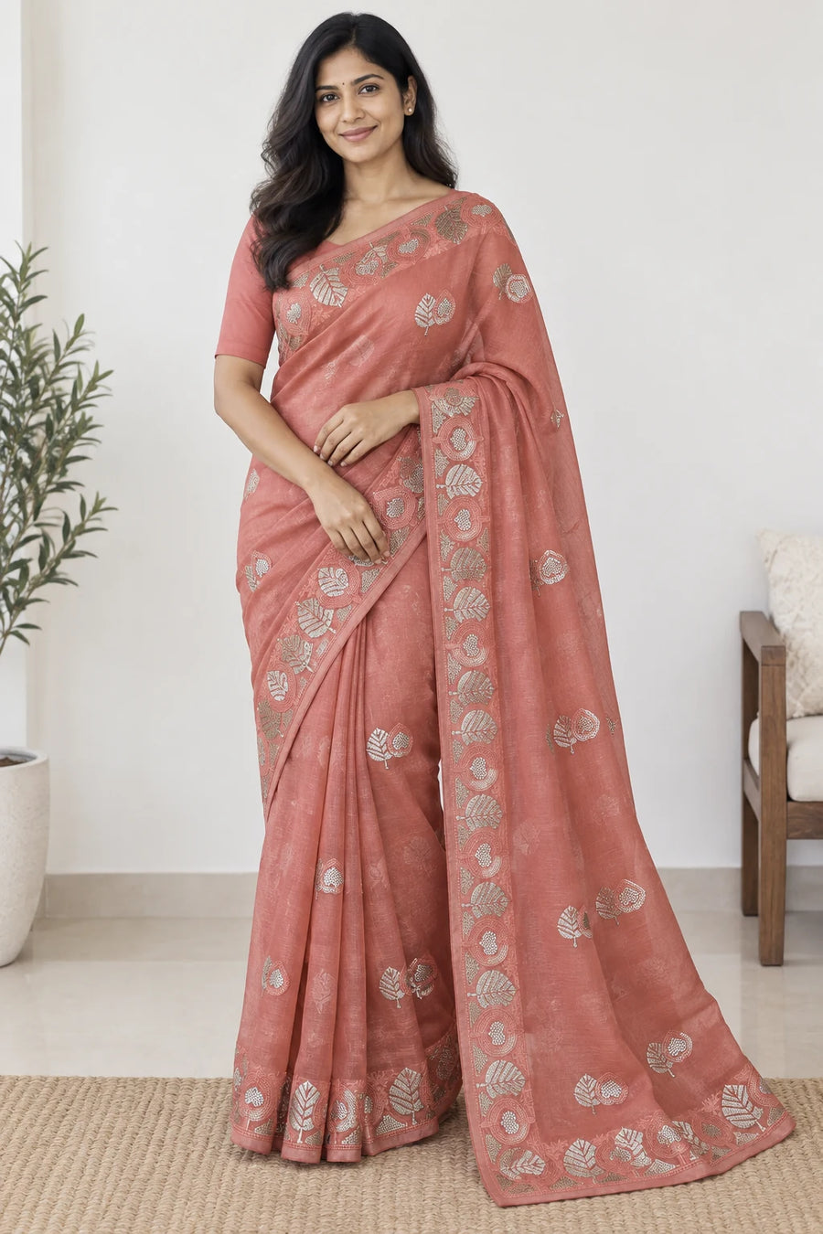 Siya — Coral Leaf Motif Saree