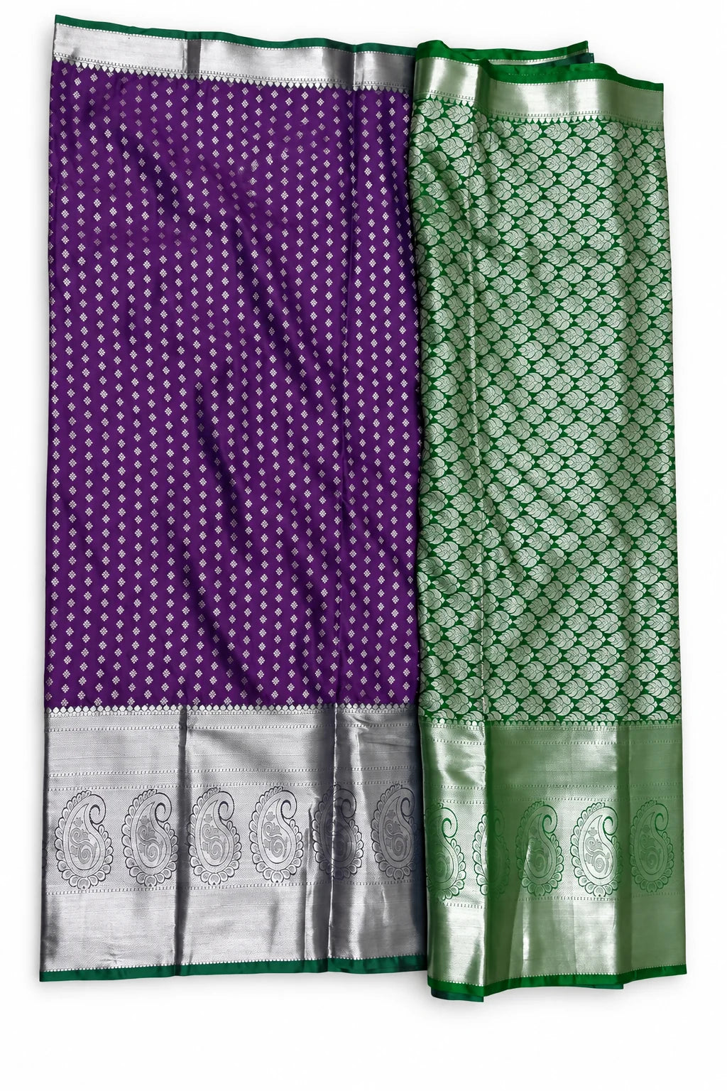 Vaidehi — Purple & Emerald Saree, garment and border details on a clean background