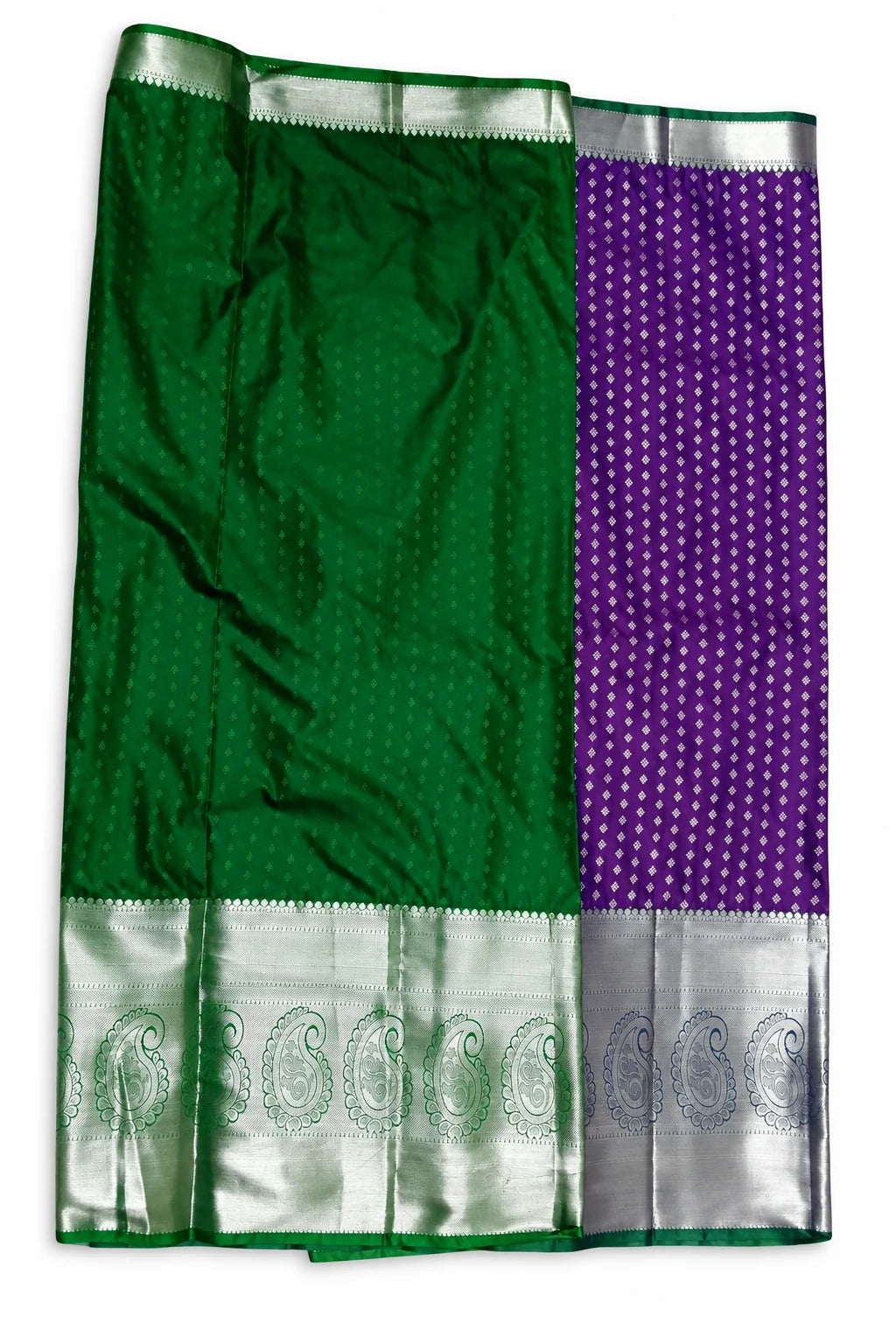 Vaidehi — Purple & Emerald Saree, garment and border details on a clean background