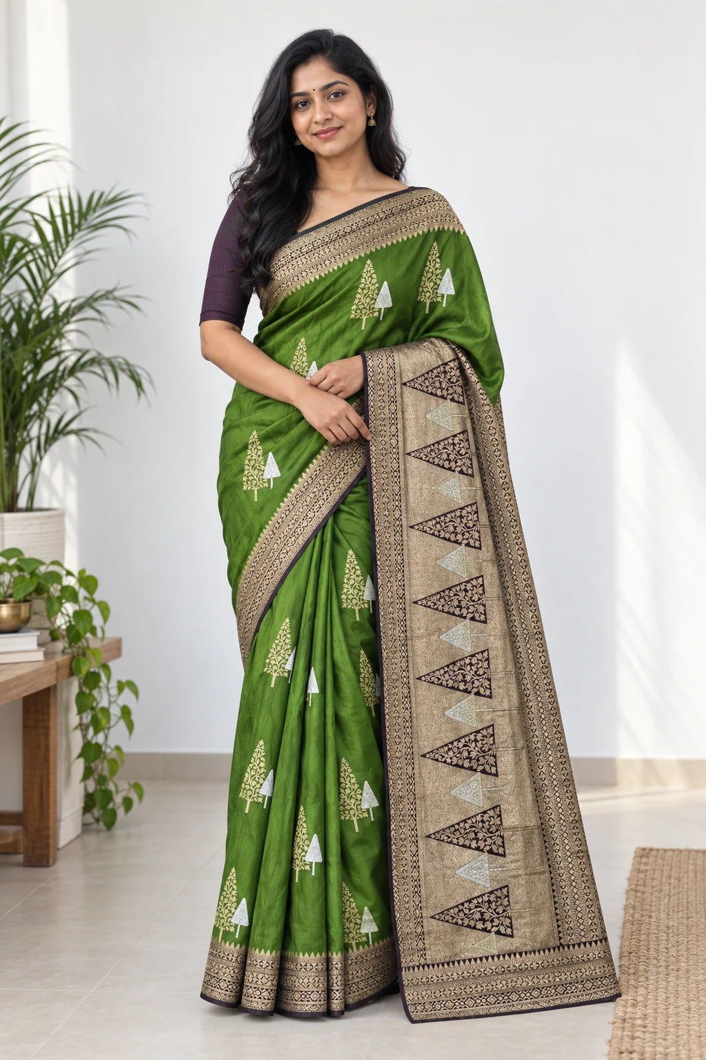 Vanya — Green & Plum Saree, styled drape on a model