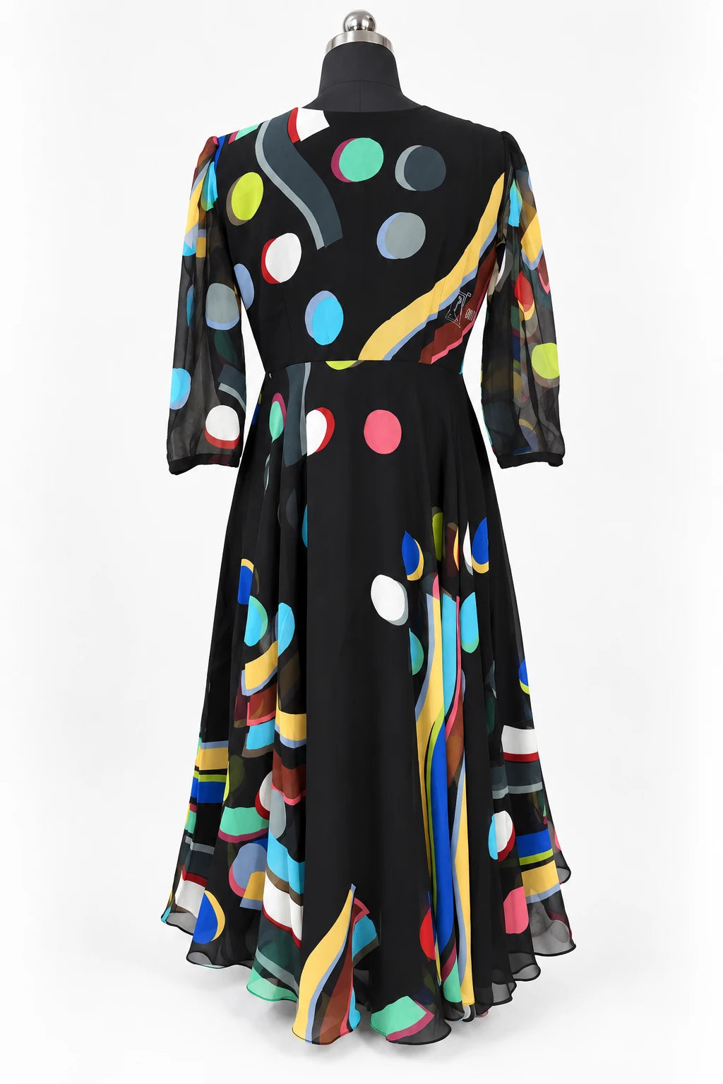 Anvi — Black Colour Dot Dress, retouched back view on a clean background