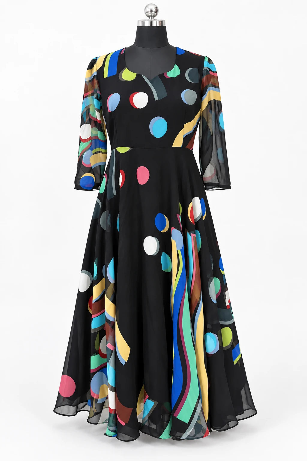 Anvi — Black Colour Dot Dress, retouched front view on a clean background