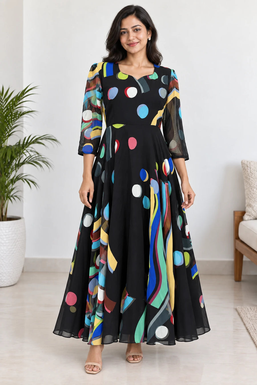 Anvi — Black Colour Dot Dress