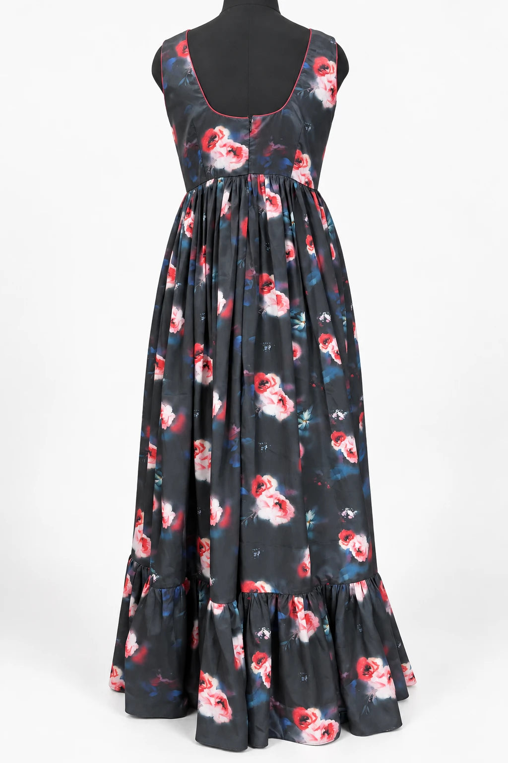 Anvitha — Charcoal Rose Sleeveless Dress, retouched back view on a clean background