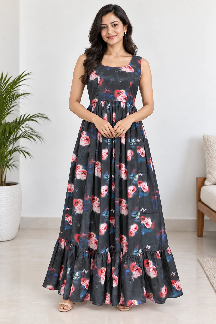 Anvitha — Charcoal Rose Sleeveless Dress