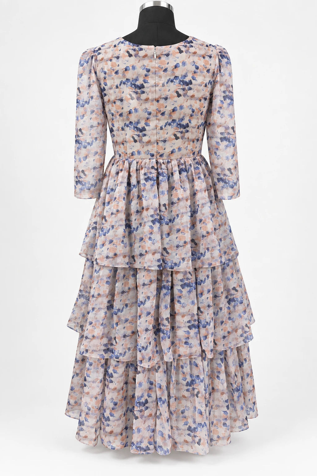Aradhya — Blush Wildflower Tiered Dress, retouched back view on a clean background