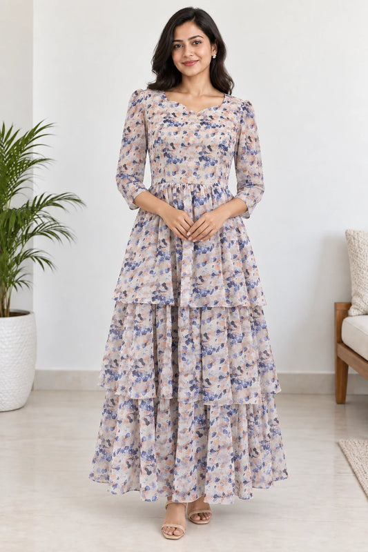 Aradhya — Blush Wildflower Tiered Dress, model-worn styling photograph