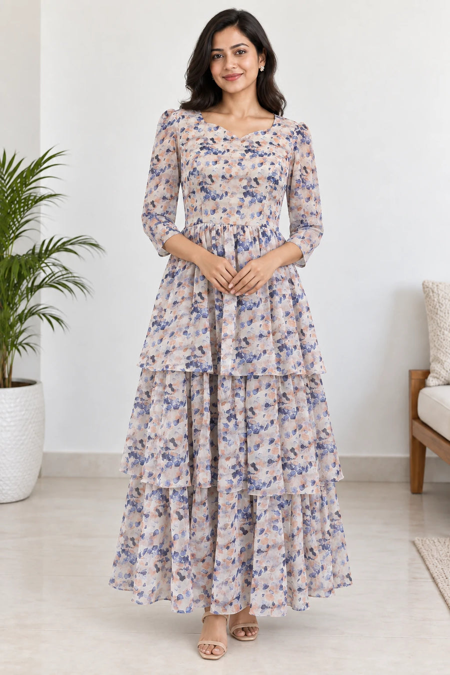 Aradhya — Blush Wildflower Tiered Dress
