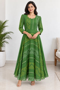 Harini — Leaf Green Dotted Dress, model-worn styling photograph