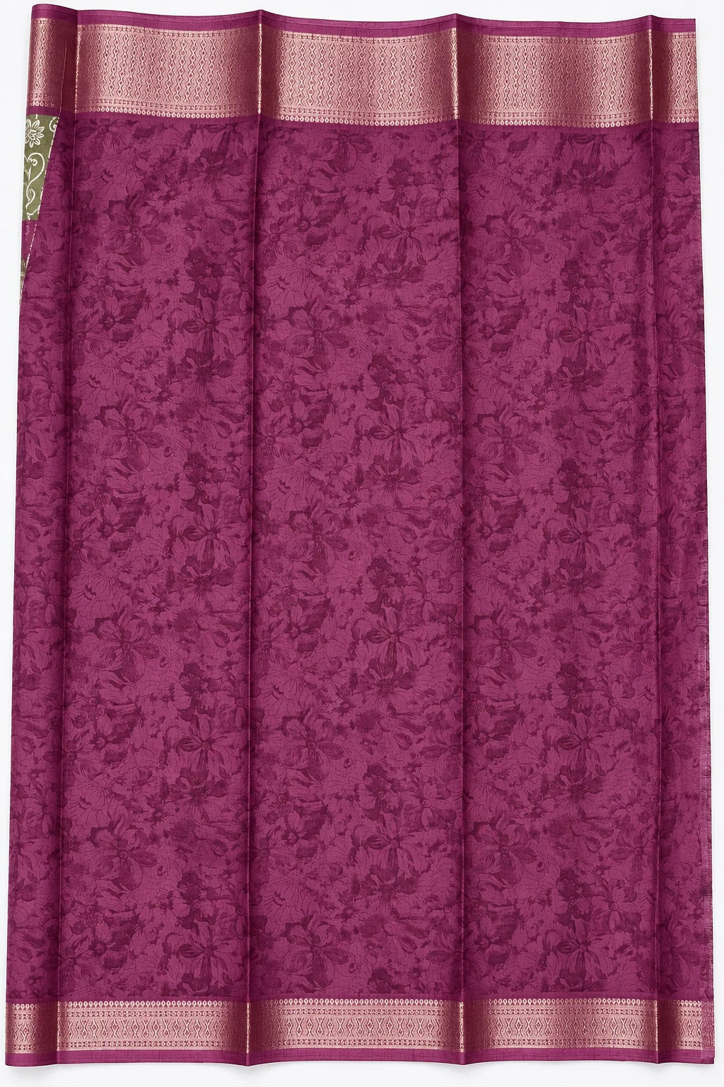 Malvika — Olive Wine Vine Saree, retouched wine contrast detail on a clean background