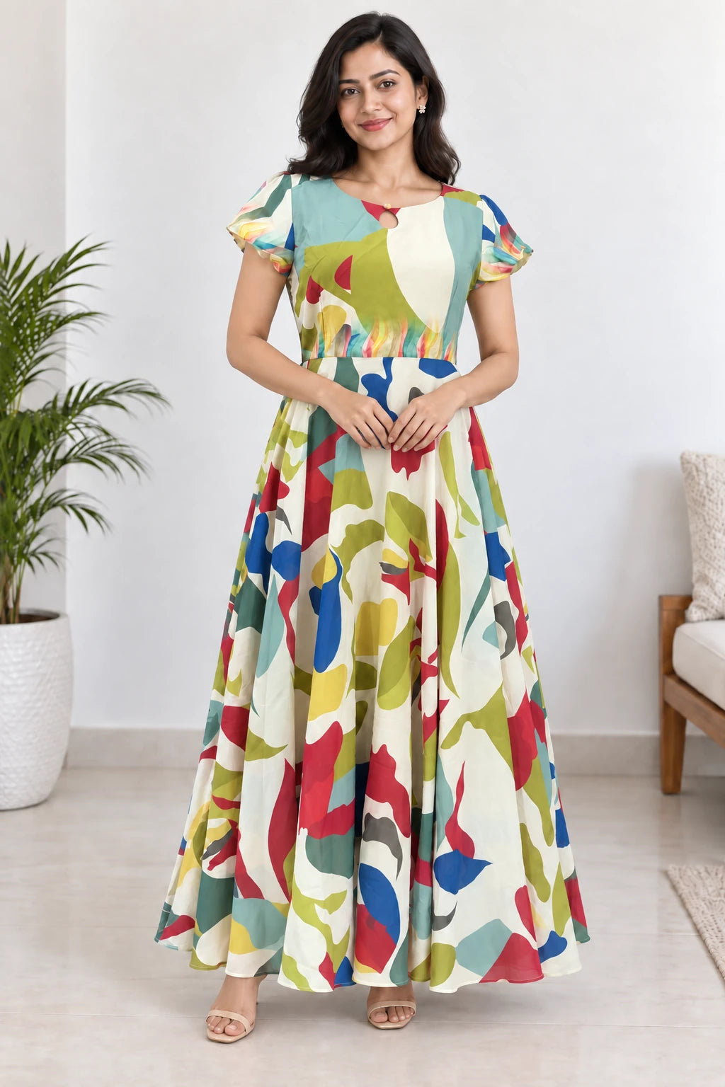 Prachi — Ivory Abstract Keyhole Dress, model-worn styling photograph