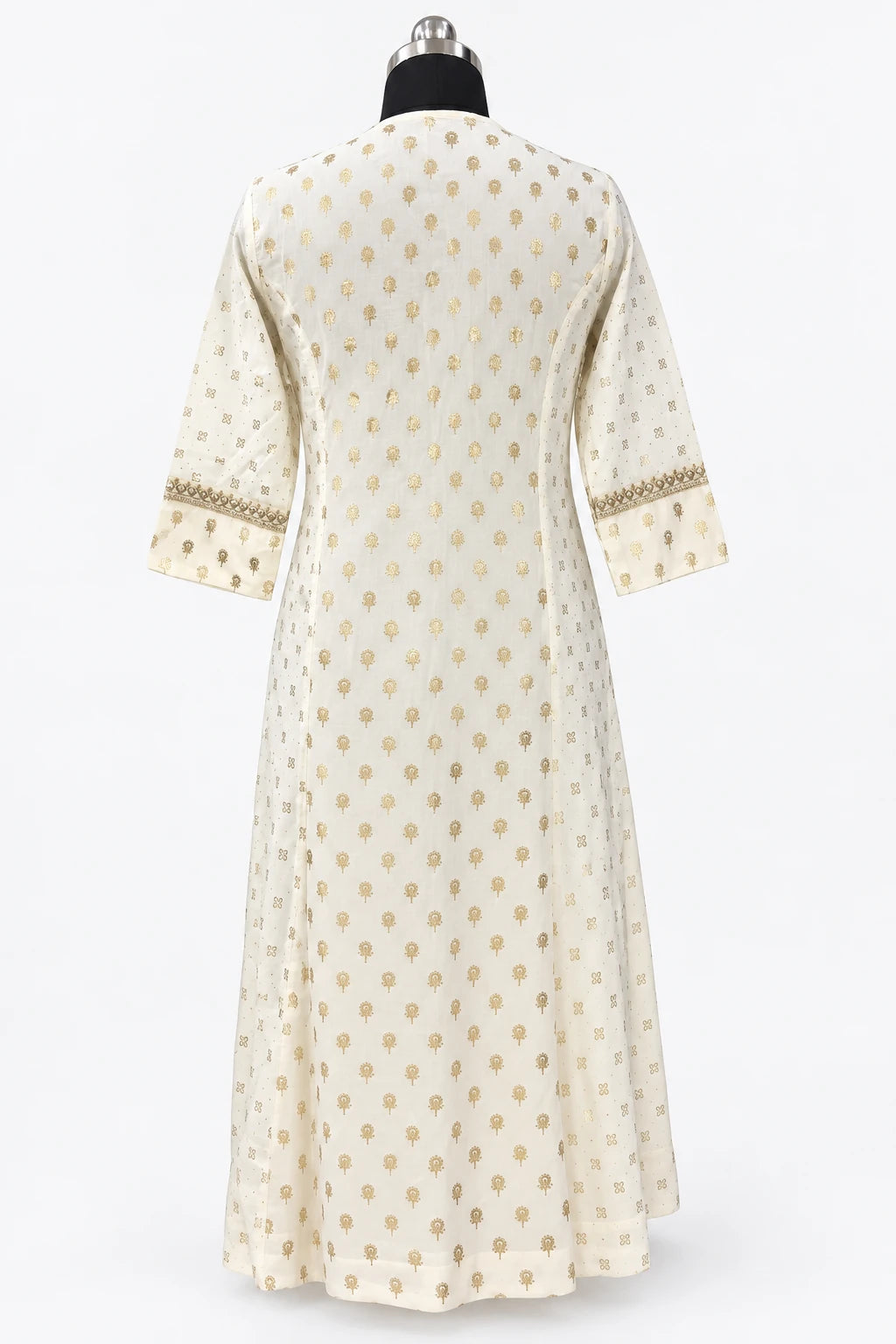 Pranavi — Ivory Gold Motif Dress, retouched back view on a clean background